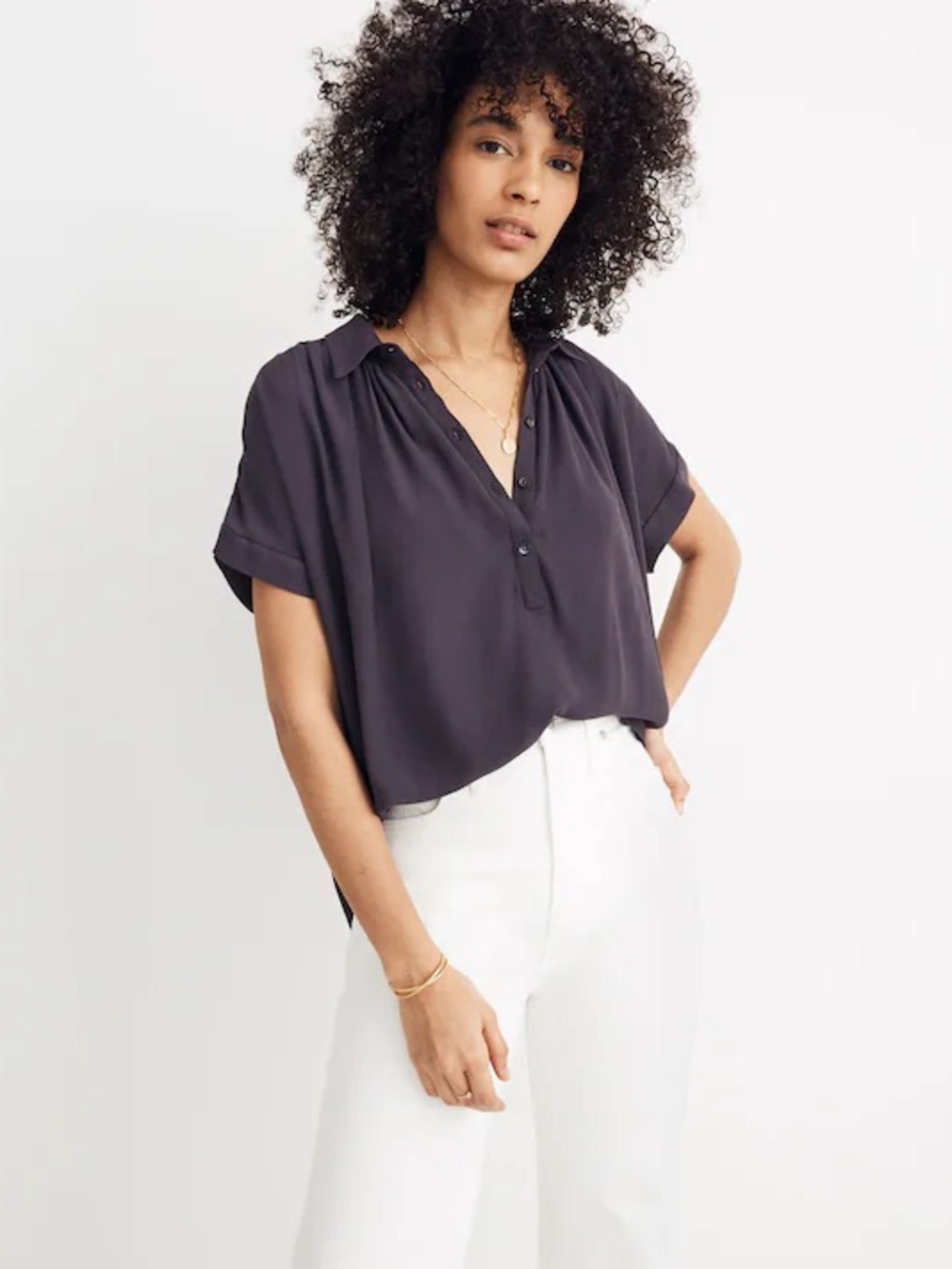MADEWELL - Central Drapey Popover Shirt, XS, Dark cadet